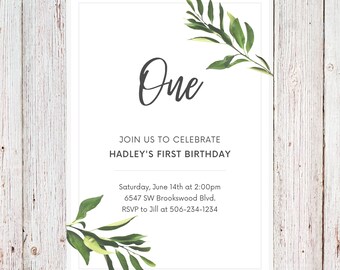 Customizable greenery, succulent birthday invitation, simple birthday invite, modern invitation, digital birthday invitation - digital copy