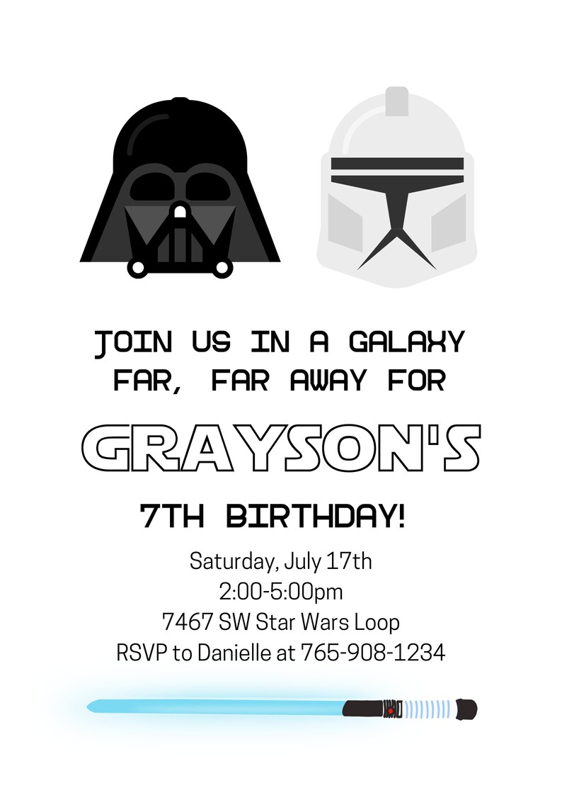 Star Wars Birthday Invitation Darth Vader Storm Trooper - Etsy