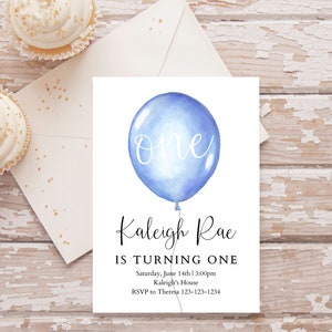 Customizable balloon birthday invitation, boy birthday invitation, girl birthday invite, simple birthday invite, 1st birthday - digital copy