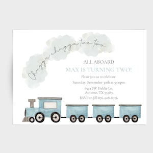 Customizable train birthday invitation, chugga chugga two two, vehicle invitation, transportation birthday, digital download - digital copy