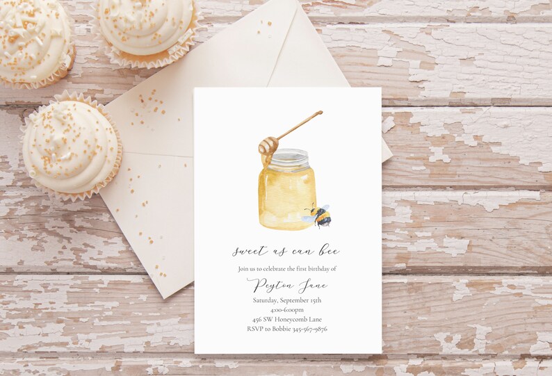 Customizable bee birthday invitation sweet as can bee invitation honeybee invitation mommy to bee invitation bee theme