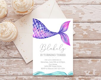 Customizable mermaid birthday invitation, ocean invitation, under the sea birthday invitation, mermaid party, pool invite - digital copy