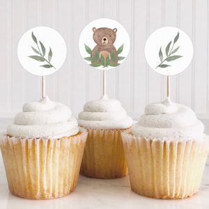 Customizable cupcake toppers, beary special birthday, bear cupcake toppers, watercolor cupcake decorations, bear first birthday decorations