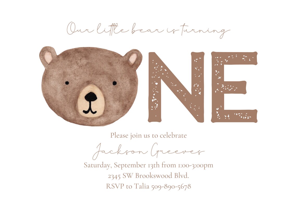 Customizable Bear Birthday Invitation Beary First Birthday - Etsy