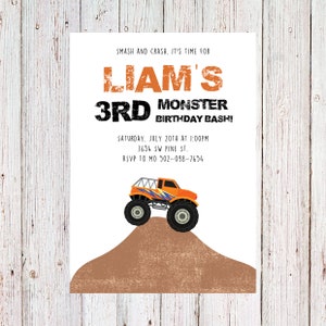 Customizable monster truck birthday invitation, monster truck party, dirt birthday invitation, truck invitation - digital invitation