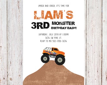 Customizable monster truck birthday invitation, monster truck party, dirt birthday invitation, truck invitation - digital invitation
