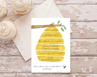 Customizable bee hive, bee birthday, insect birthday, sweet as honey invitation, bumble bee birthday, honey bee invitation - digital copy