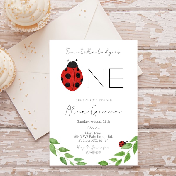 Customizable ladybug birthday invitation, sweet bug invitation, insect invitation, little lady invitation, cute invitation - digital copy