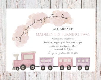 Customizable train birthday invitation, chugga chugga two two, vehicle invitation, transportation birthday, digital download - digital copy