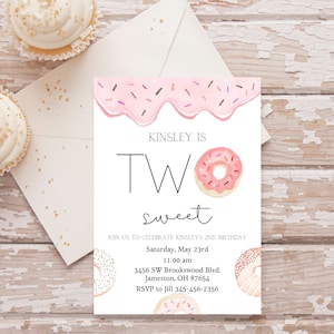 Customizable donut birthday invitation, two sweet invitation, sweet birthday invitation, second birthday, donut invite - digital copy