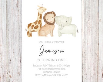 Customizable wild birthday invitation, two wild, wild time, zoo animals, safari animals, animal invitation, safari invite, digital invite