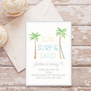 Customizable tropical invitation, ocean invitation, beach party, beach invitation, sunshine invite, surf birthday invitation - digital copy