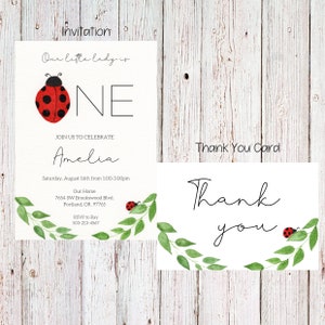 Invito di compleanno ladybug personalizzabile, ladybug biglietto di ringraziamento, invito digitale, pacchetto di invito coccinella - copia digitale