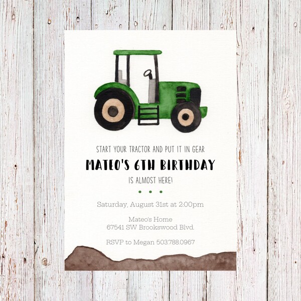 Customizable tractor birthday invitation, tractor party, farm birthday, dirt birthday invitation, john deere invitation - digital copy