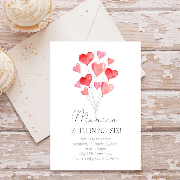 Customizable Valentine birthday invitation, sweetheart invitation, heart invitation, February invitation, candy birthday invitation -digital