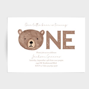 Customizable bear birthday invitation, beary first birthday, wild birthday invitation, woodland invitation, forest invitation - digital copy