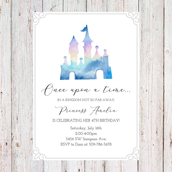 Customizable princess birthday invitation, once upon a time invitation, magical invitation, castle invitation, princess party - digital copy