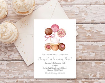 Customizable Valentine birthday invitation, sweetheart invitation, heart invitation, February invitation, candy birthday invitation -digital