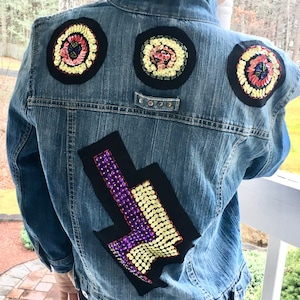 Denim Sequined Jean Jacket with stud trim 3/4 length Sleeves