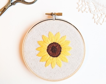 Finished Sunflower Hand Embroidery Hoop - Wall Art - Ready to Ship