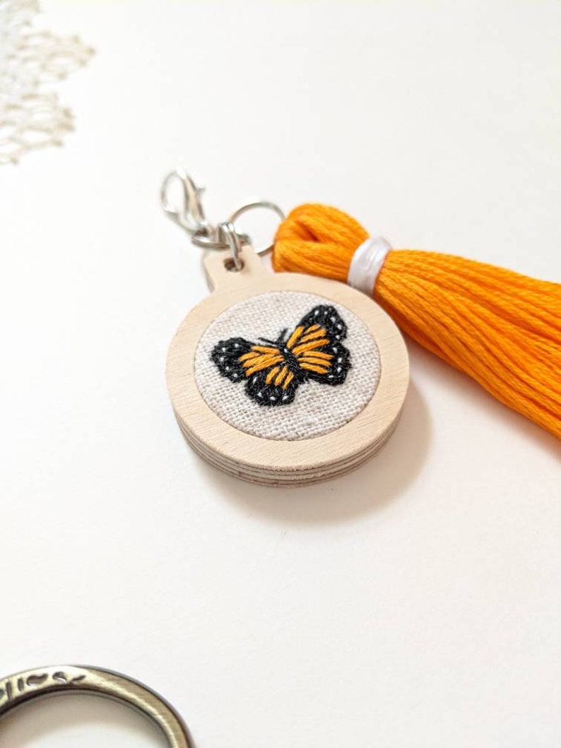 Finished Butterfly Mini Hand Embroidery Hoop Keychain Bag Etsy