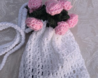 Crochet Rose Bouquet Handbag | Acrylic Yarn Shoulder Bag