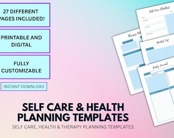 Self-Care Planner Template Bundle: Daily Journal, Wellness Tracker (Digital Download)
