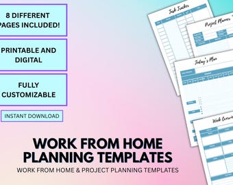 Work From Home Planner Bundle: Task Tracker, Project Planner (Digital Download)
