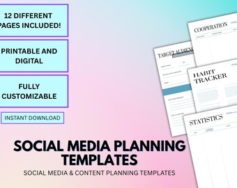 Social Media Planner Bundle: Content Calendar, Hashtag Tracker (Digital Download)