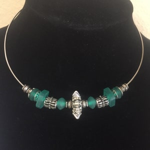 Handmade Sterling and Sea glass Choker Necklace * &quot;Beaded Bead&quot; Necklace * Turquoise and Silver Necklace * Gift for her * Mother&#39;s Day