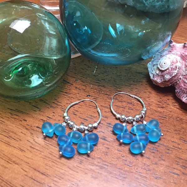 Teal Sea Glass Earrings * 7/8" Sterling Endless Hoops * Beach look for Summer * Mother's Day * Gift for Her * Matches my Sea Glass Bracelets