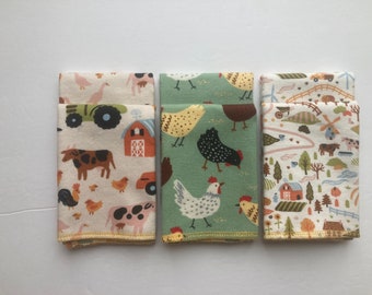 Farm friends 2- ply cotton reusable napkins. Set of 6.