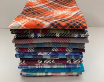 Soft flannel handkerchiefs in plaid assortment. Set of 5.