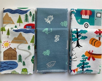 Serviettes en coton 2 épaisseurs Camping life. Lot de 6.