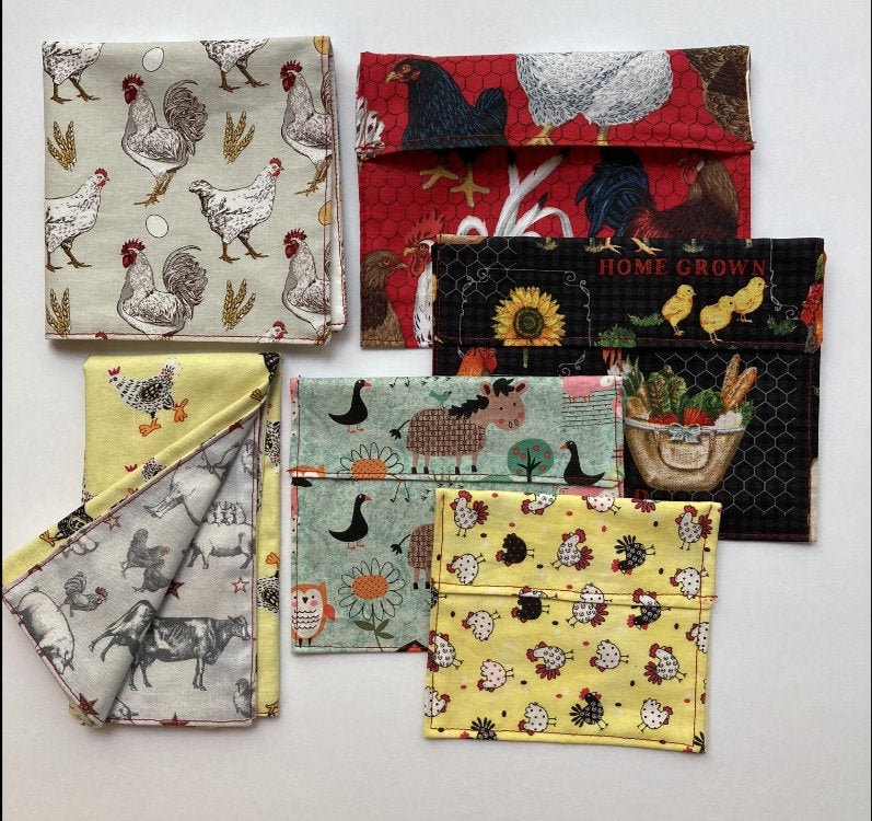 Zero waste, reusable lunch bag set with sandwich wrap, cotton napkin, place mat and snack bags
