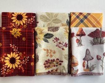 Cozy fall print napkins. 2 ply set of 6 flannel napkins.