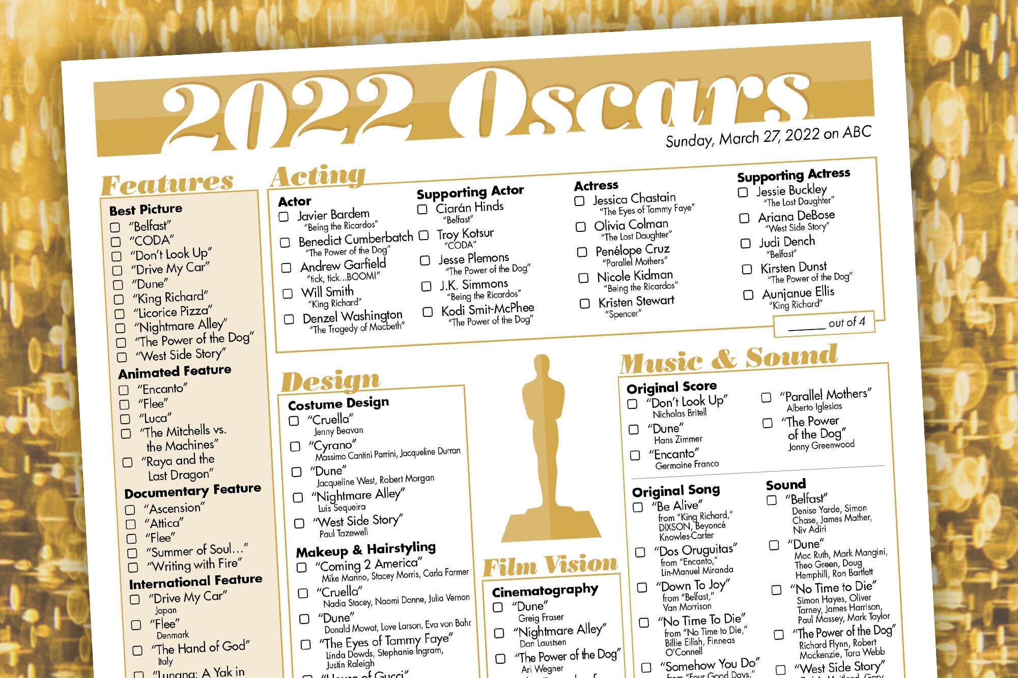 2022 Oscars Printable Ballot Download Etsy