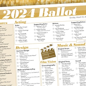 2024 Awards Printable Ballot Download oscars - Etsy