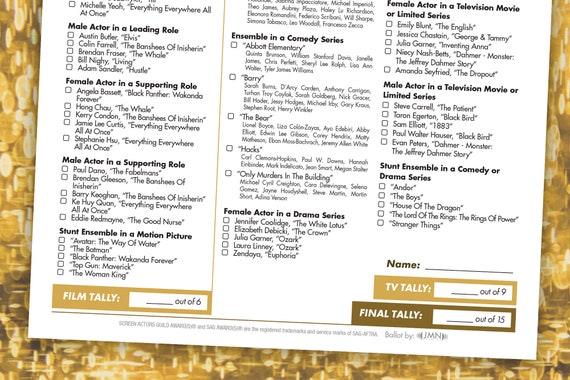 2023 Screen Actors Guild Awards Printable Ballot Download - Etsy