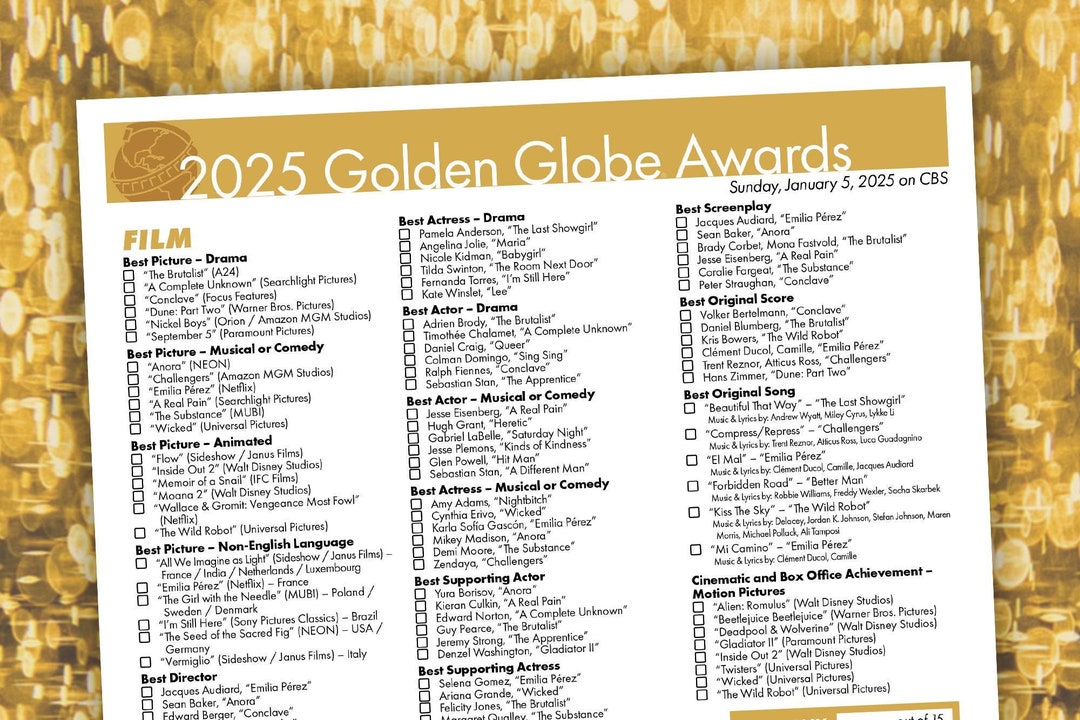 2025 Golden Globes Printable Ballot Download Etsy