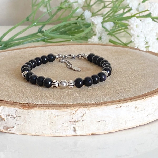 Bracelets Perles naturelles Obsidiennes Célestes, semi précieuses, bracelet femme