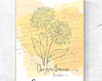 November Birth Flower / Birth Month Flower / Chrysanthemum / Chrysanthemums / Downloadable Print  / Birth Flower / Floral Printable Art