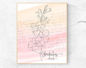 August Birth Flower / Birth Month Flower / Gladiolus / Downloadable Print  / Birth Flower / Floral Printable Art