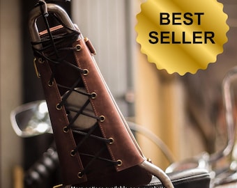 1 secondo installato Sissy Bar Pad in pelle fatto a mano, schienale Chopper Bobber, design originale