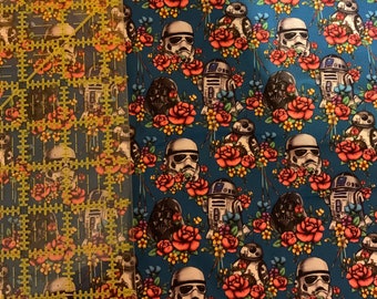 9x14 Tumbler 100 % Cotton Woven Fabric Cut Small Crafts - Magical Floral Wars Inspired Woven