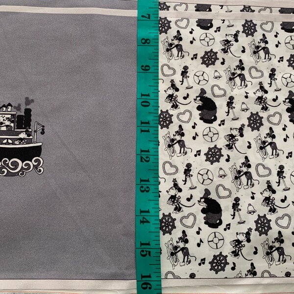 Woven Panel - 9.5x18  100% Cotton Fabric Cut Small Crafts - Mouse with a Steamboat Inspired Panel