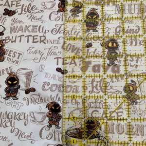 9x14 Tumbler 100% Cotton  Fabric Cut Small Crafts - Wars Java  on White Sm Scale Inspired  Woven