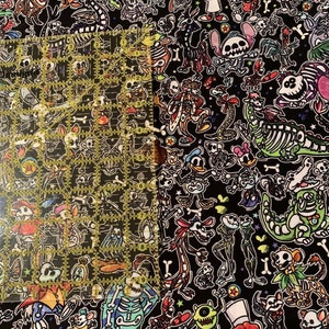 9x14 Tumbler Cotton Spandex Knit (stretches) Fabric Cut Small Crafts - Magical Characters as Skeleton Inspired