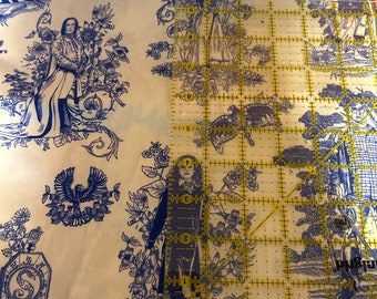 9x14 Tumbler 100% Cotton  Fabric Cut Wizard Toile Inspired Blue Large Scale