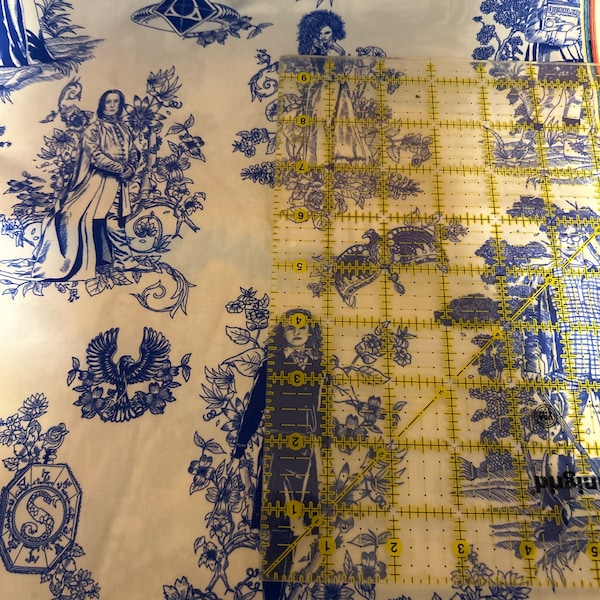 9x14 Tumbler 100% Cotton  Fabric Cut Small Crafts - Wizard Toile Inspired Blue Large Scale Inspired  Woven
